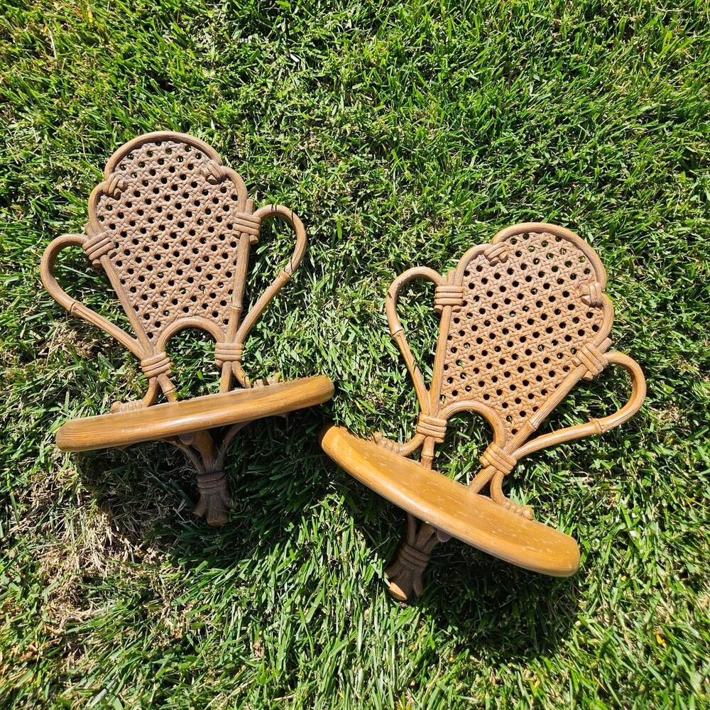 vintage boho cottagecore faux rattan wall shelves decor
